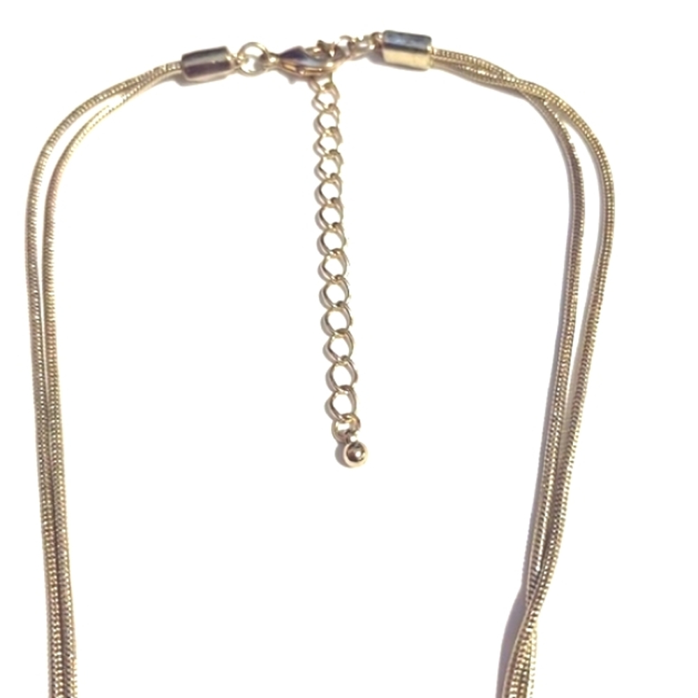 VINTAGE MULTICOLORED RHINESTONE PENDANT DOUBLE SNAKE CHAIN 18-21" NECKLACE - Picture 4 of 12
